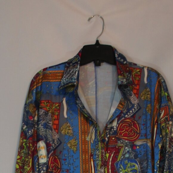 Akira Button Up Mini Dress Satin with a print pattern long sleeve size Medium - Picture 8 of 8